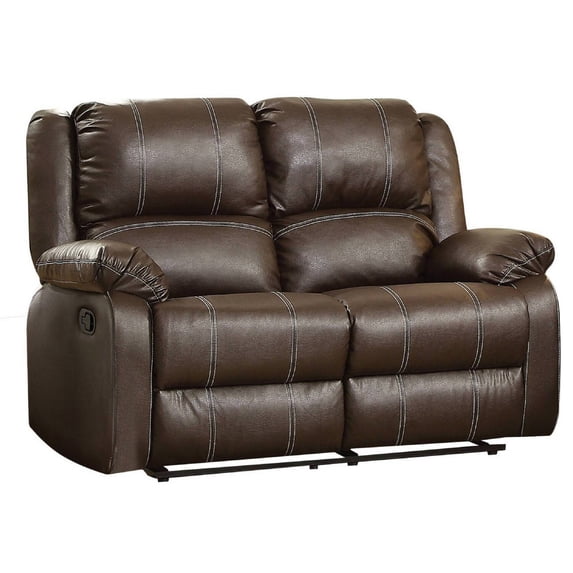 Leatherette Upholstered Recliner Wooden Loveseat & Split Tufted Backrest Brown