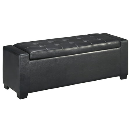 Leatherette Upholstered Storage Bench with Button Tufted Details Black - Saltoro Sherpi