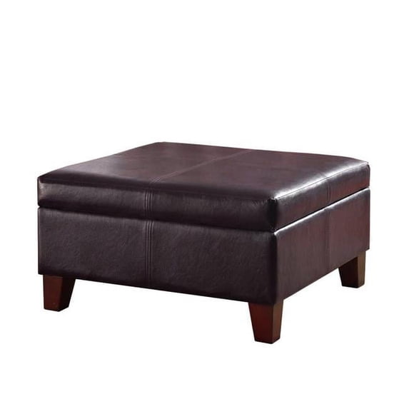 Leatherette Upholstered Wooden Ottoman with Hinged Storage - Brown - Large