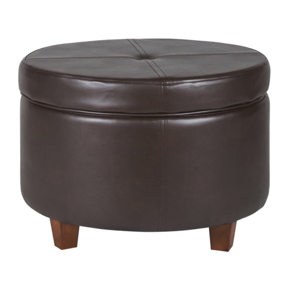 Leatherette Upholstered Wooden Ottoman with Single Button Tufted Lift Top Storage, Brown, Large