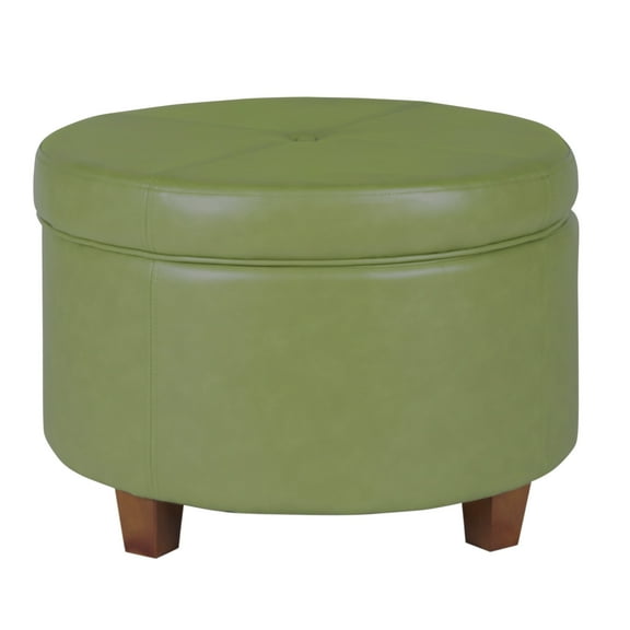 Leatherette Upholstered Wooden Ottoman with Single Button Tufted Lift Top Storage Green Large - Saltoro Sherpi