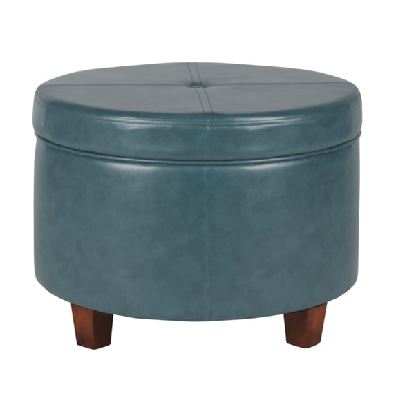 Leatherette Upholstered Wooden Ottoman with Single Button Tufted Lift Top Storage, Teal Blue, Large