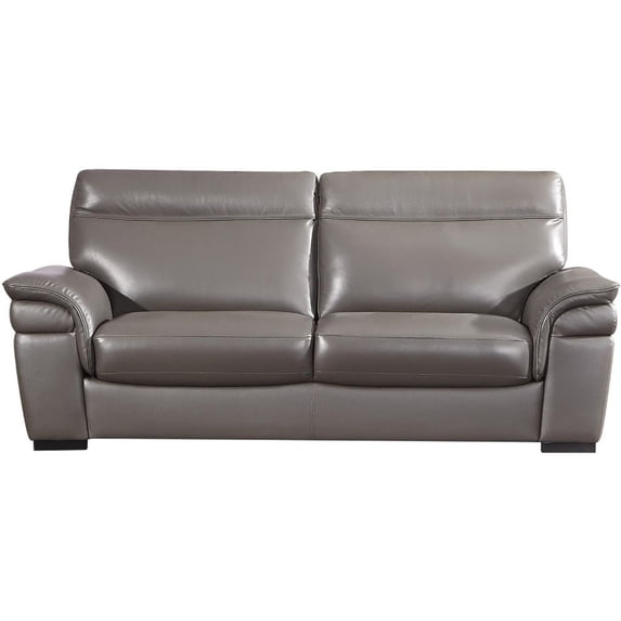 Leatherette Upholstered Wooden Sofa with Pillow Top Armrest and Stitch Trim, Gray
