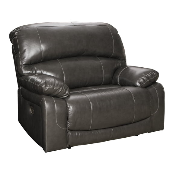 Leatherette Wide Zero Wall Power Recliner with Pillow Arms, Dark Gray