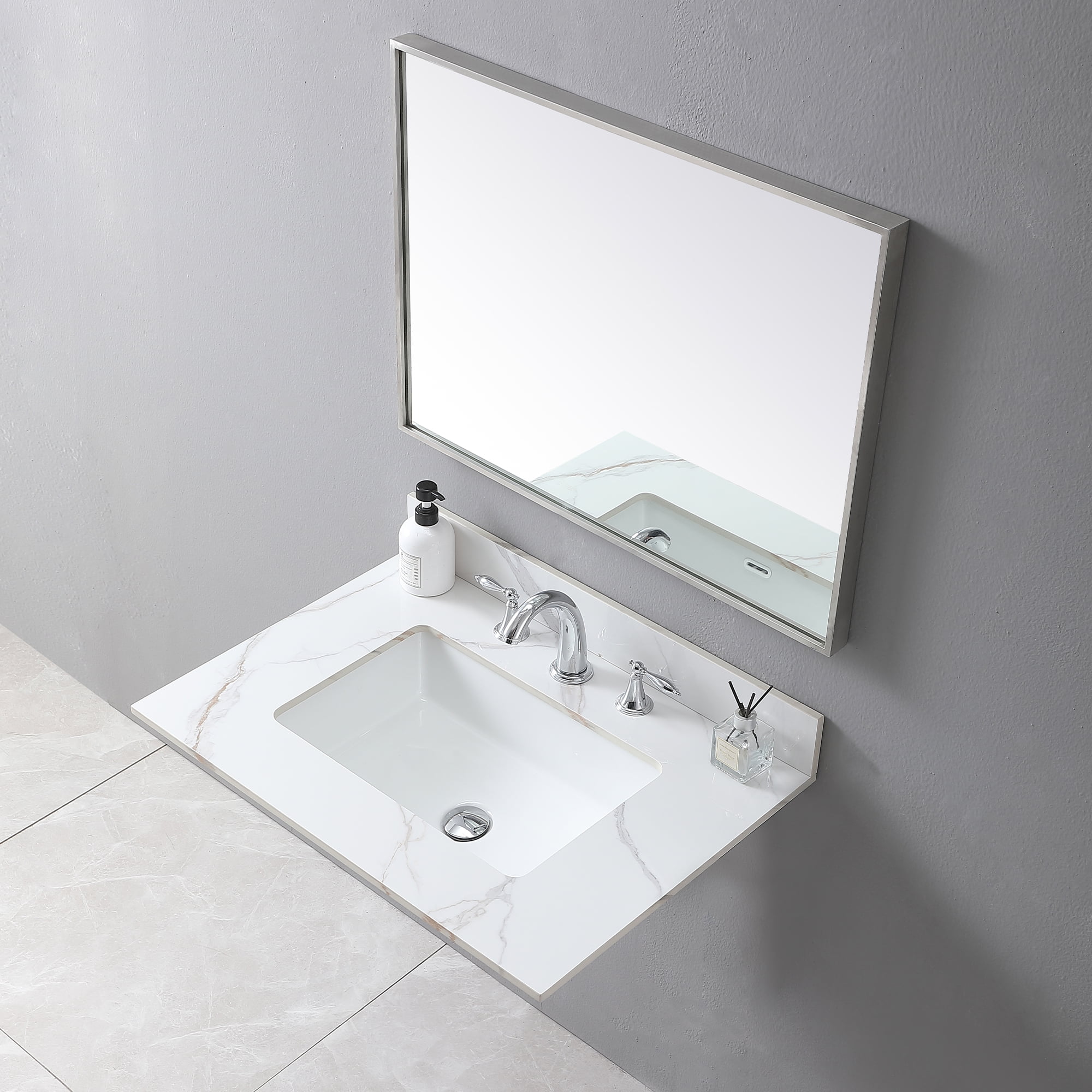 Leavader 31 Inches Luxurious Carrara White and Gold Sintered Stone ...