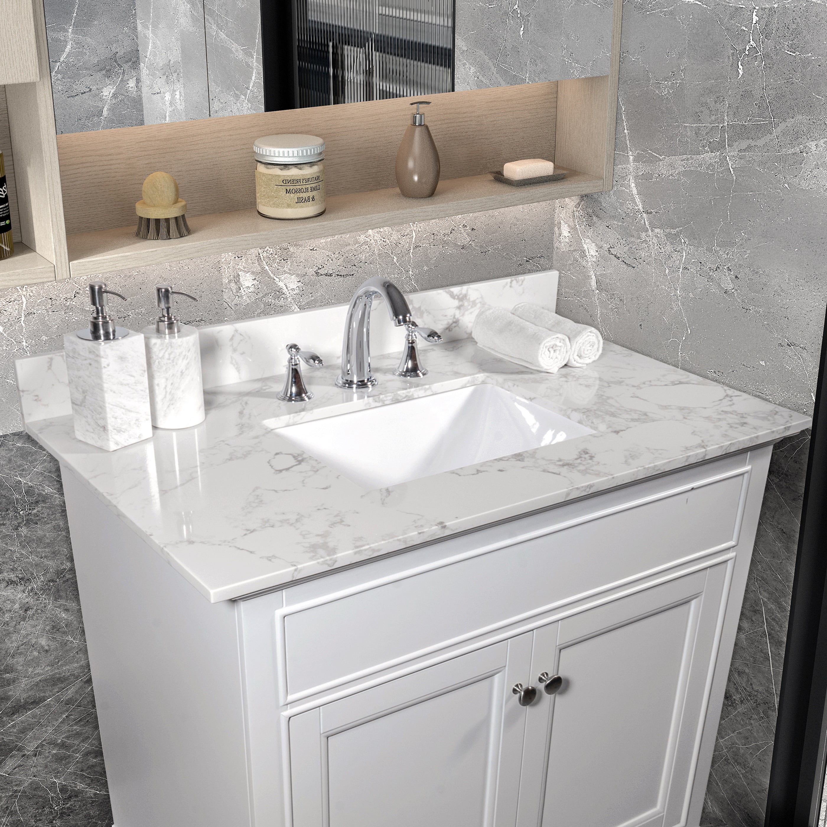 "Leavader Carrara White Engineered Stone 31x22"" Bathroom Vanity Top ...