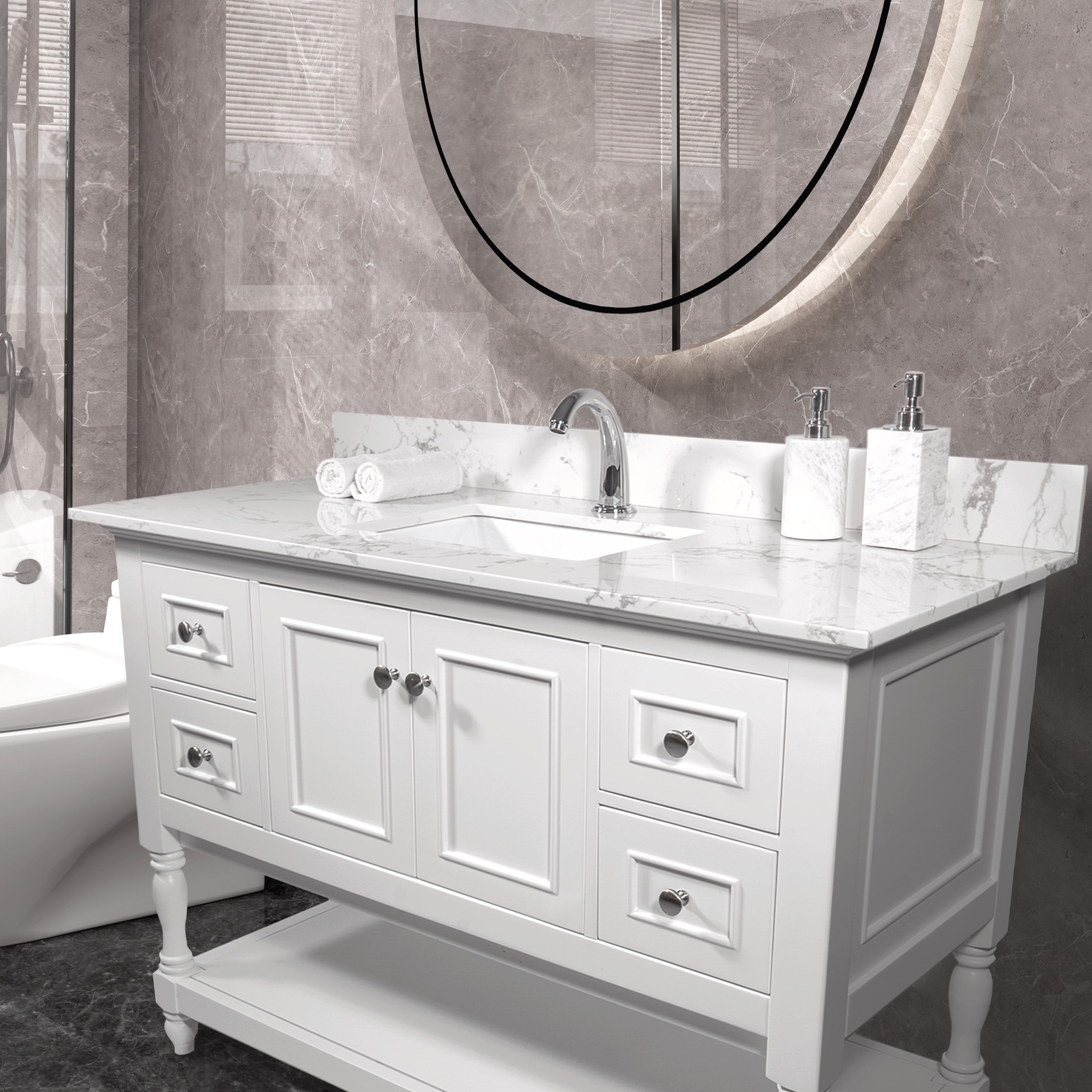 37" Carrara White Stone Vanity Top with Undermount Sink