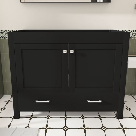 Leavader 42 Inch Modern Bathroom Vanity Base Cabinet Black MDF Bathroom Storage Cabinet Soft Close Doors Single Drawer, Sink Not Included