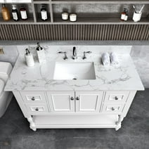 Leavader 43x22" Carrara White Engineered Stone Vanity Top with Ceramic Sink and Three Faucet Hole, Not Included the Cabinet