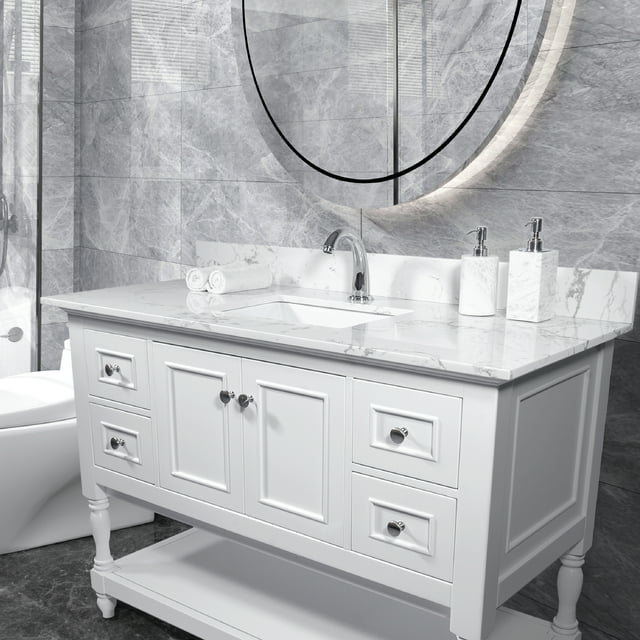 "Leavader Carrara White Engineered Stone Vanity Top, 43x22"", with