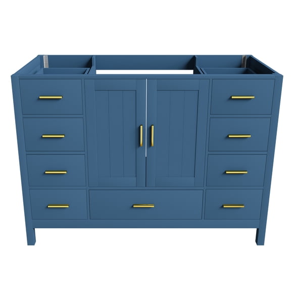 Leavader 48" Bathroom Vanity Base Cabinet with 2 Soft-Close Double Doors & 9 Smooth Drawers with Slides(Blue)