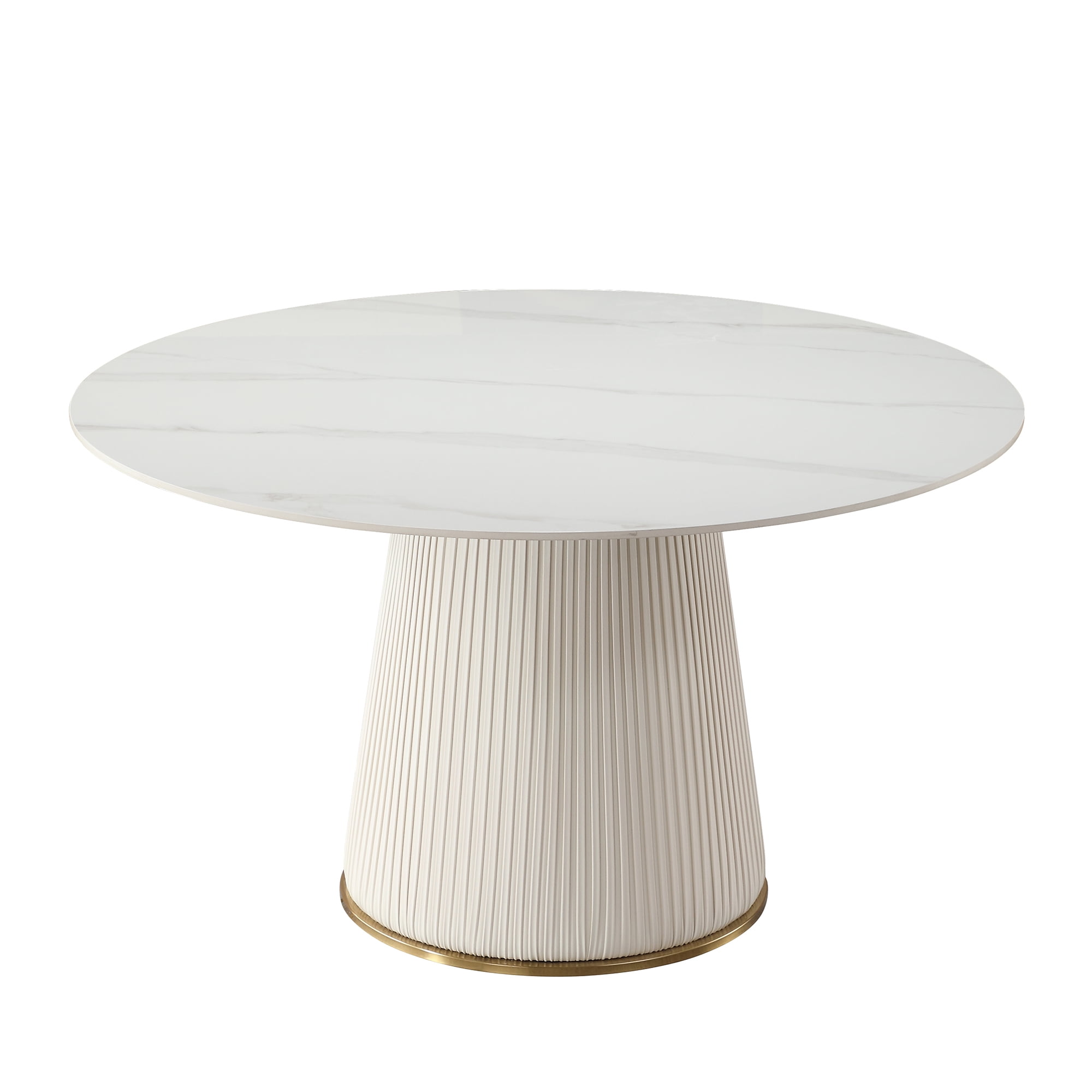 "Leavader 53"" Round Sintered Stone White Dining Table Set for Six ...