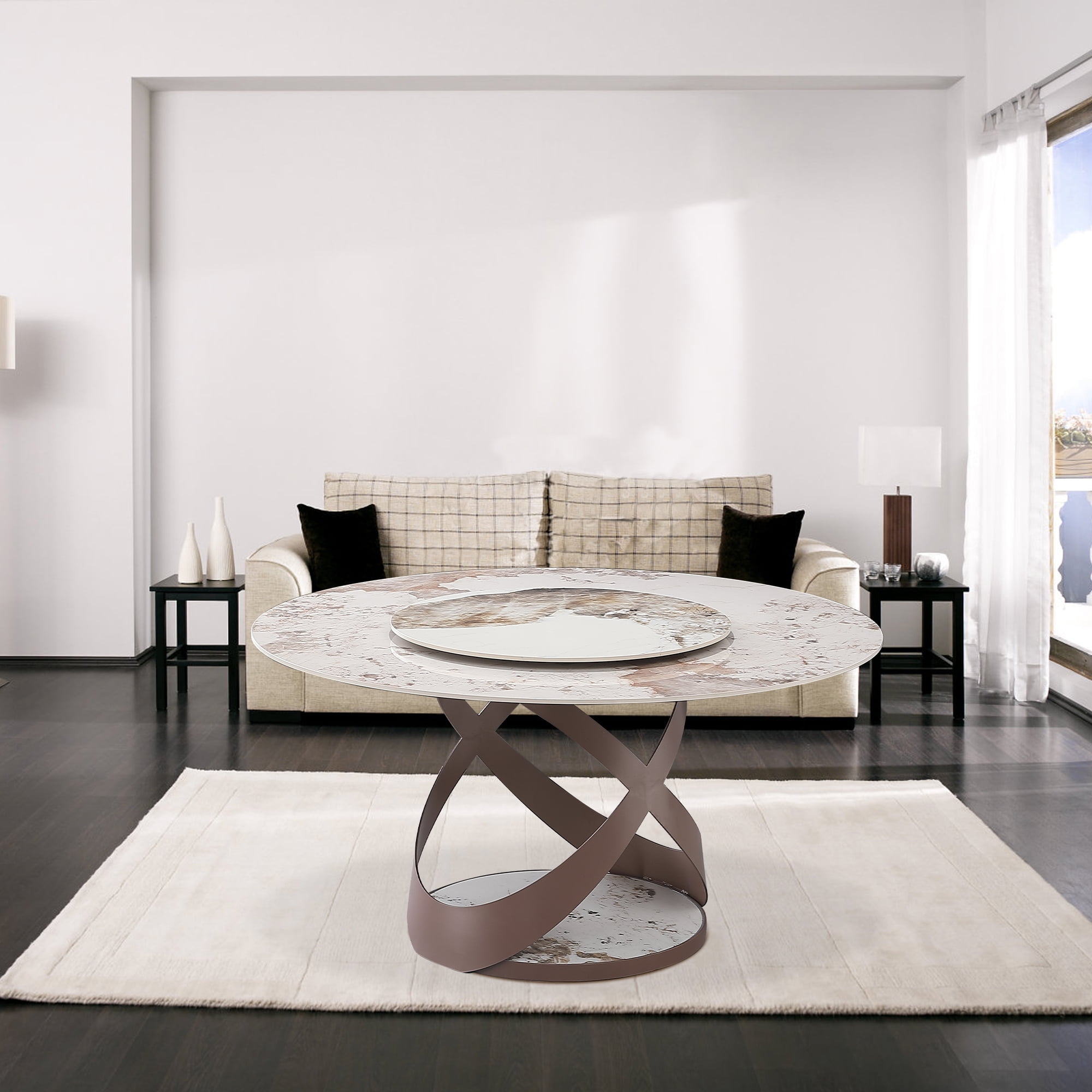 Leavader 59" Modern Round Dining Kitchen Table, Sintered Stone with ...
