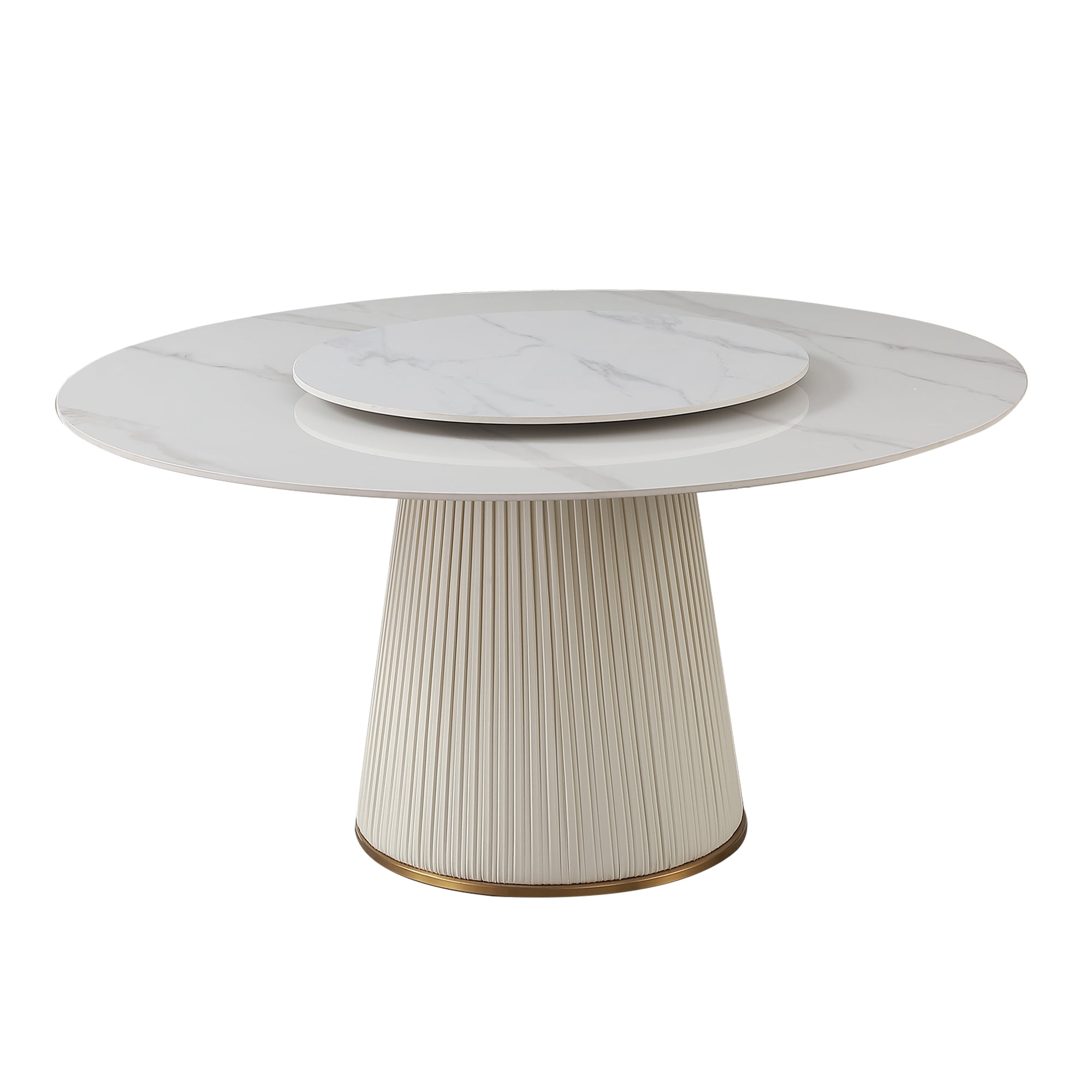 Leavader Modern 59-inch Round Sintered Stone Dining Table with PU ...