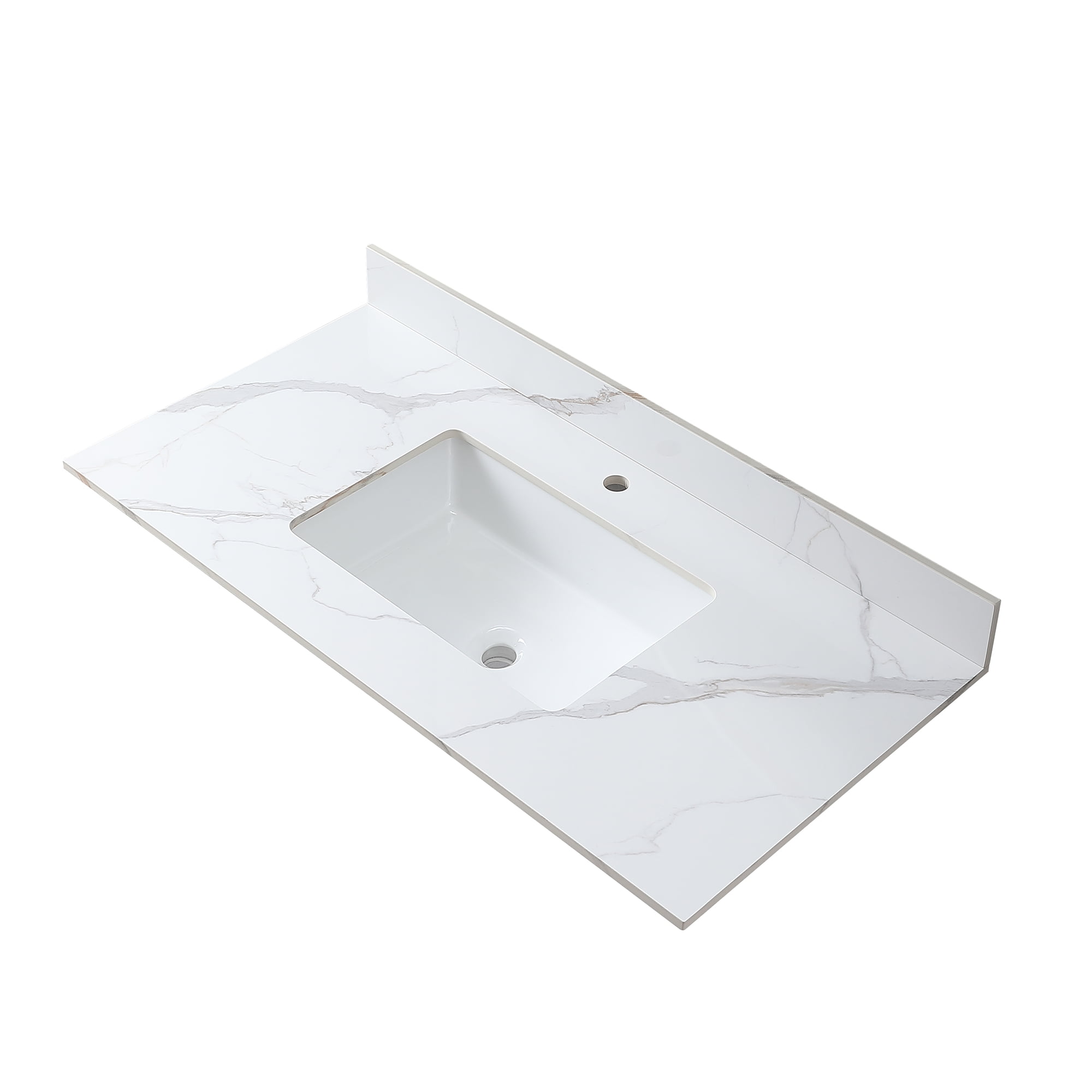Leavader 43" Carrara White & Gold Sintered Stone Vanity Top with ...