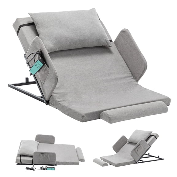 Leavader Electric Adjustable Bed Backrest with Side Safety Rails, 4-68° Power Lifting Back Support with Wired Remote, Leg Cushion, 300LBS Heavy Duty Steel Frame,for Reading Lounging Sleeping