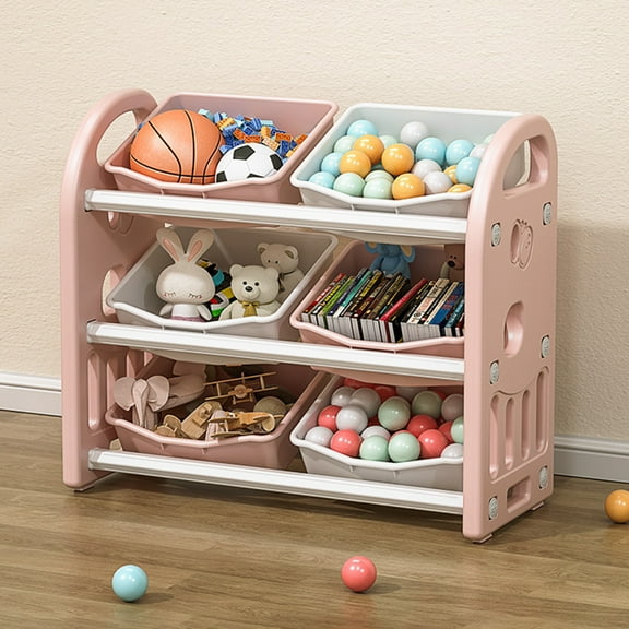Leavader Kids Toys Organiser 6 Shelves-3 Tiers Plastic 12.6"W x 11.8"D x 3.9"H Storage Shelf and Bins