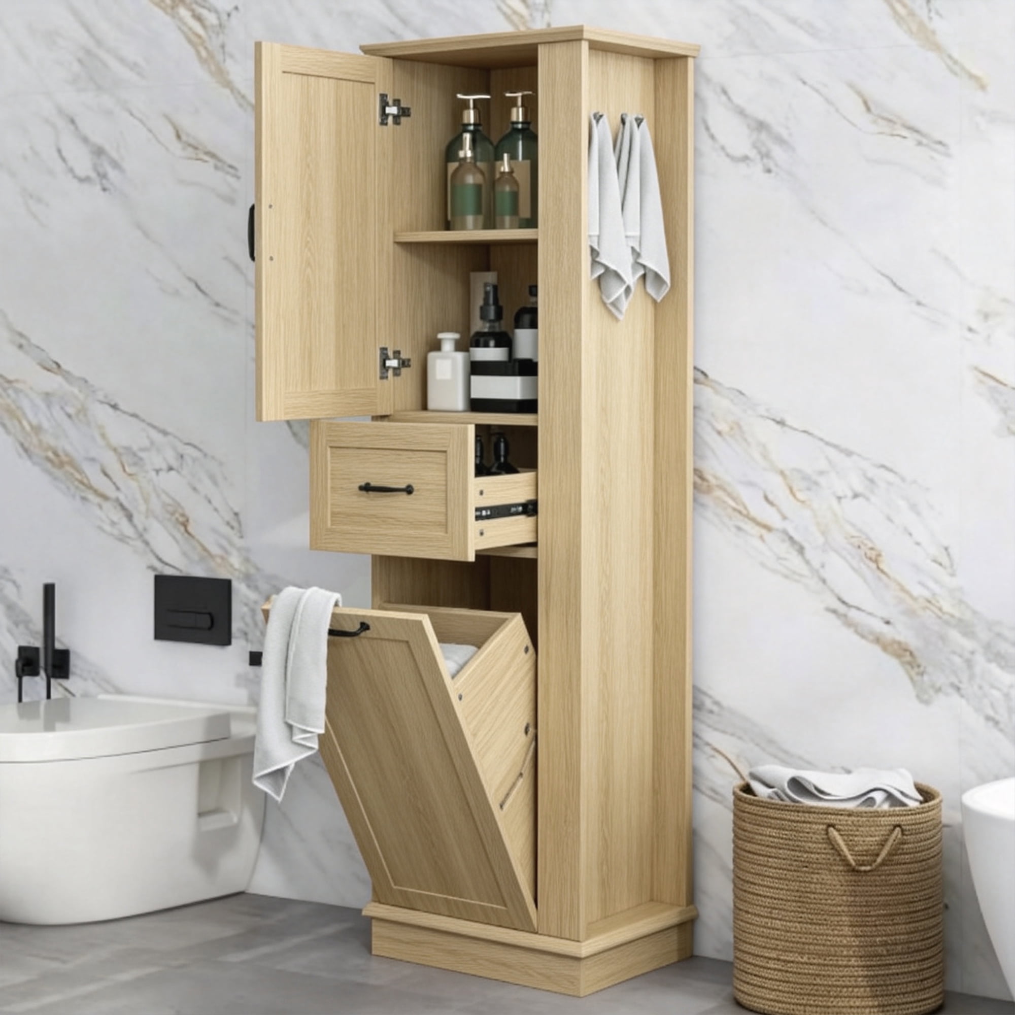 Leavader Modern Tall Storage Cabinet With Tilt Out Bin Adjustable leavader-modern-tall-storage-cabinet-with-tilt-out-bin-adjustable