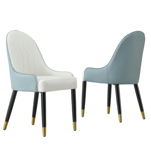 Leavader Set of 2 Modern PU Leather Finish White and Green Dining Chairs for Dining Room