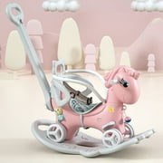 Leavader Upgraded Rocking Horse for Toddlers , Balance Bike Ride On Toys with Push Handle, Backrest and Balance Board, Big Size-Pink