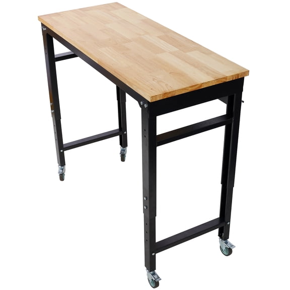 Leavader Workbench - 48" Wide Rolling Workbenches for Garage - Adjustable Height, Workshop Tool Bench, Metal with rubber Wood Top ,Black Hammertone leg
