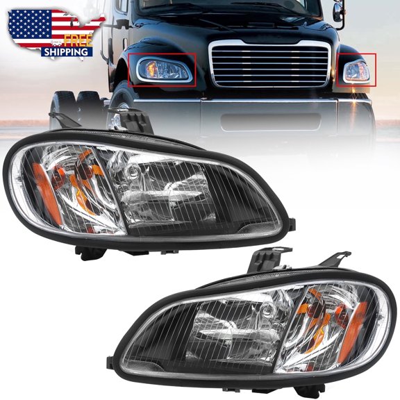 Leavan Black Headlight Assembly Set (Driver & Passenger) for 2004-2013 Freightliner M2