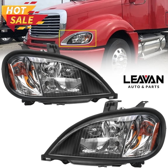 Leavan Black Headlight Assembly Set (Driver & Passenger) for 2004-2017 Freightliner Columbia