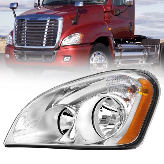 Leavan Chrome Driver Side Headlight Assembly w/Bulbs Fit for Freightliner Cascadia 2008-2017, Driver Side Headlamp Head Light Lamp Housing