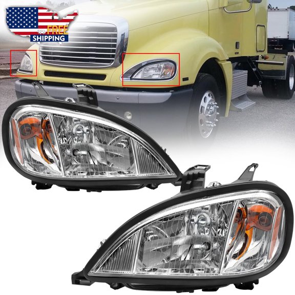 Leavan Chrome Headlight Assembly Set (Driver & Passenger) for 2004-2017 Freightliner Columbia