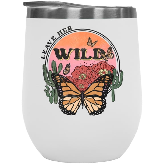 Leave Her Wild, Retro Western Desert Themed Art Merch Gift, White 12oz Wine Tumbler