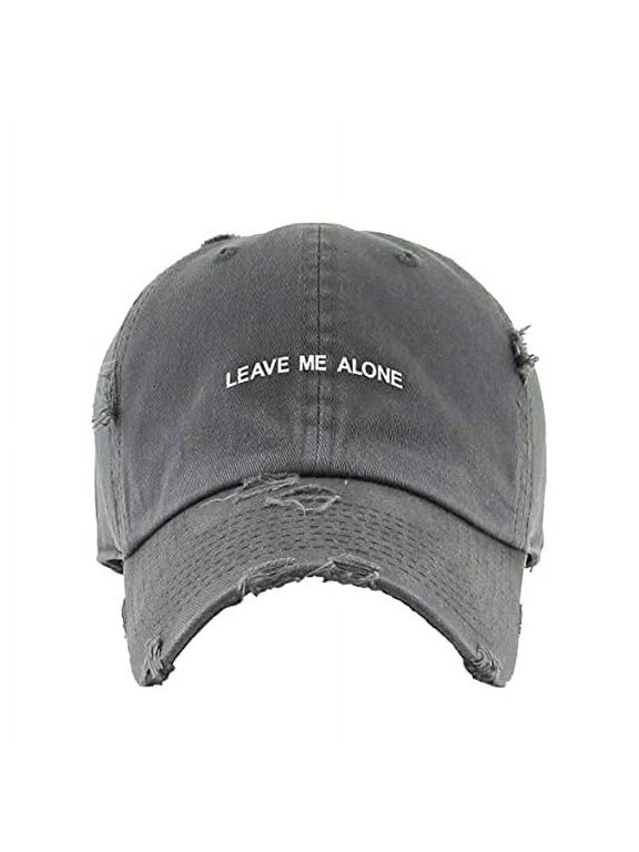 Leave Me Alone Vintage Baseball Cap Embroidered Cotton Adjustable Distressed Dad Hat Dark Grey