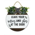 thumbnail image 1 of Leave Shoes & Worries at the Door Sign Funny Remove Shoes Sign No Shoes Sign Shoes Off Sign Welcome Wreath for Front Door Hanger Home Entryway Addition Farmhouse Decor 11X11Inch, 1 of 5