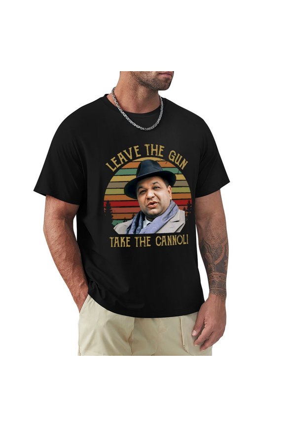 Leave The Gun, Take The Cannoli Men's Cotton HD Print Short Sleeve T-Shirt Crew Neck Top Black 3XL
