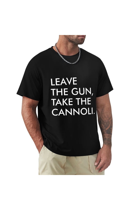 Leave The Gun, Take The Cannoli Men's Cotton HD Print Short Sleeve T-Shirt Crew Neck Top Black 3XL