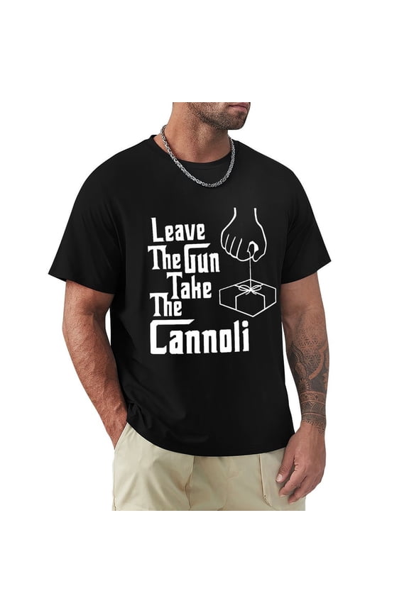 Leave The Gun, Take The Cannoli Men's Cotton HD Print Short Sleeve T-Shirt Crew Neck Top Black 3XL