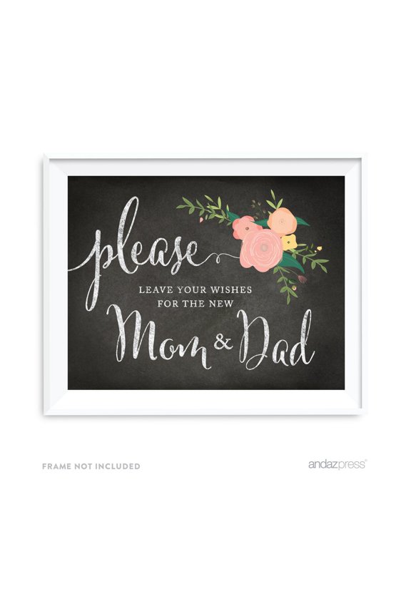 Leave Wishes For New Mom & Dad Chalkboard & Floral Roses Baby Shower Party Signs