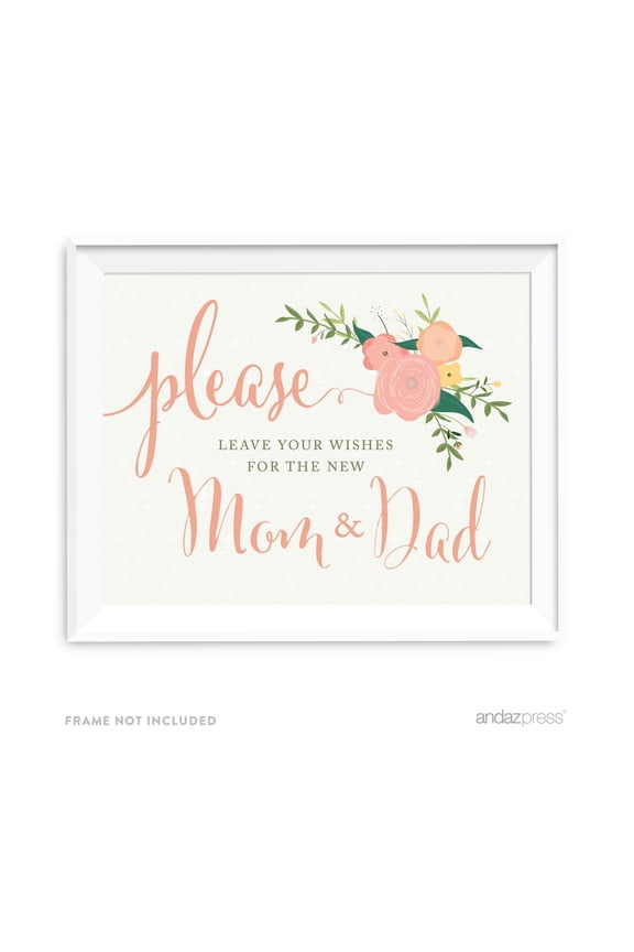 Leave Wishes For New Mom & Dad Floral Roses Girl Baby Shower Party Signs