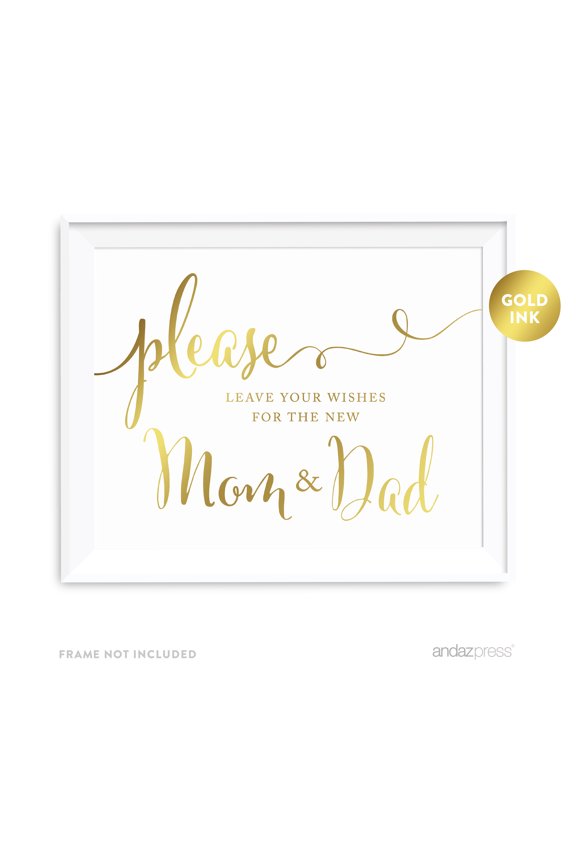 Leave Wishes For New Mom & Dad Metallic Gold Baby Shower Party Signs