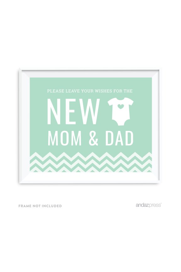 Leave Wishes For New Mom & Dad Mint Green Chevron Print Baby Shower Party Signs