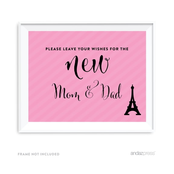 Leave Wishes For New Mom & Dad Paris Bonjour Bebe Girl Baby Shower Party Signs
