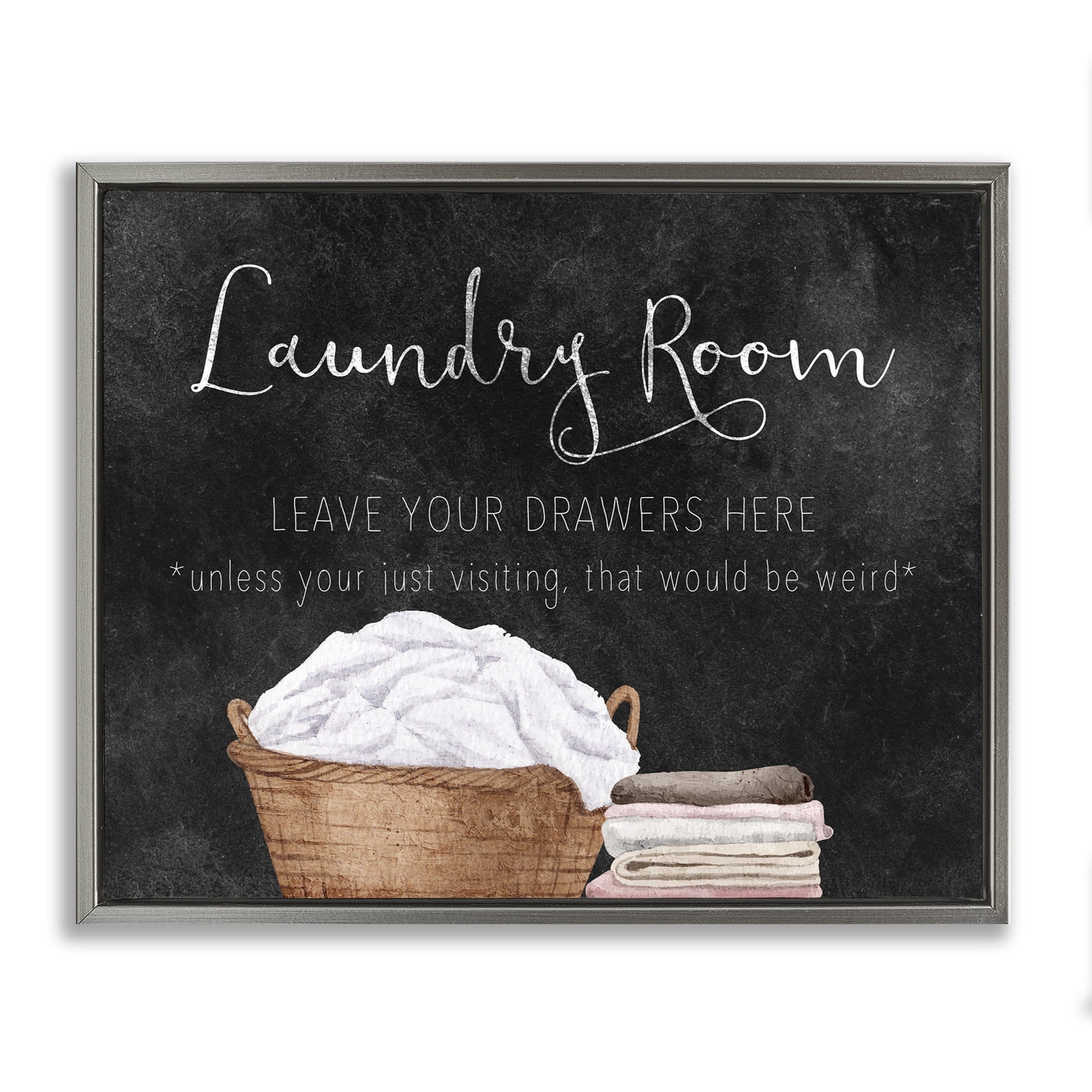 Leave Your Drawers Laundry Gray Framed Floater Canvas Wall Art, design by Kim Allen