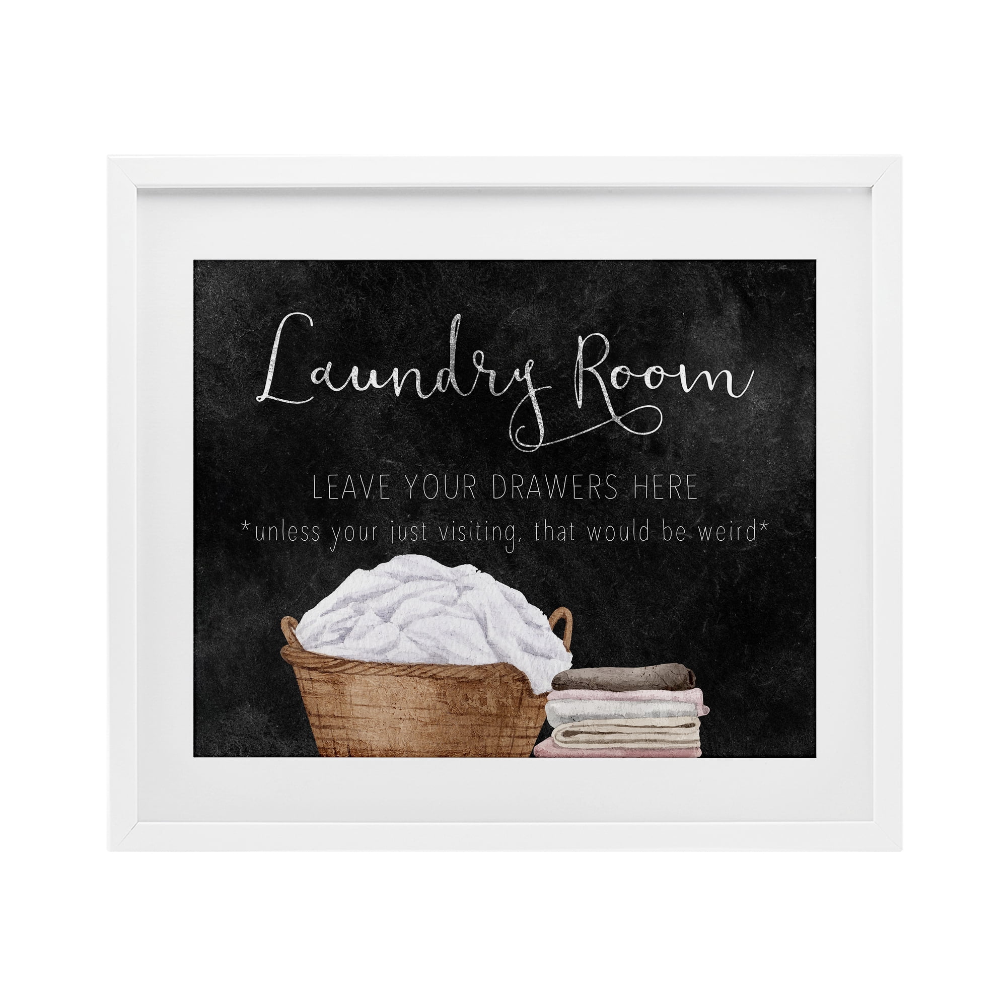 Leave Your Drawers Laundry White Framed Print Under Glass, design by Kim Allen