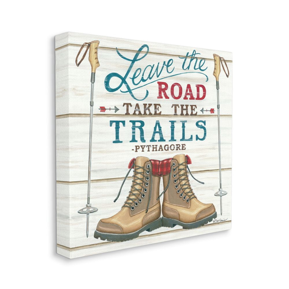 Leave the Road Adventure Quote with Hiking Boots Transportation Gallery-Wrapped Canvas Print Wall Art, 17x17