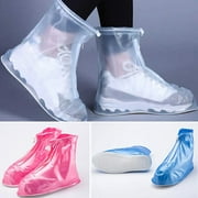 Leaveforme 1 Pair Rain Shoe Covers Waterproof Wear-resistant Zipper Closure Non-Slip Solid Color Protective PVC Women Rain Shoe Covers Boot Protectors for Female