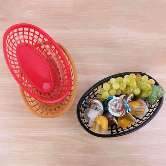 Leaveforme 12Pcs Storage Basket Hollow Design Tableware Plastic Bread Fast Food Snack Plate for Home