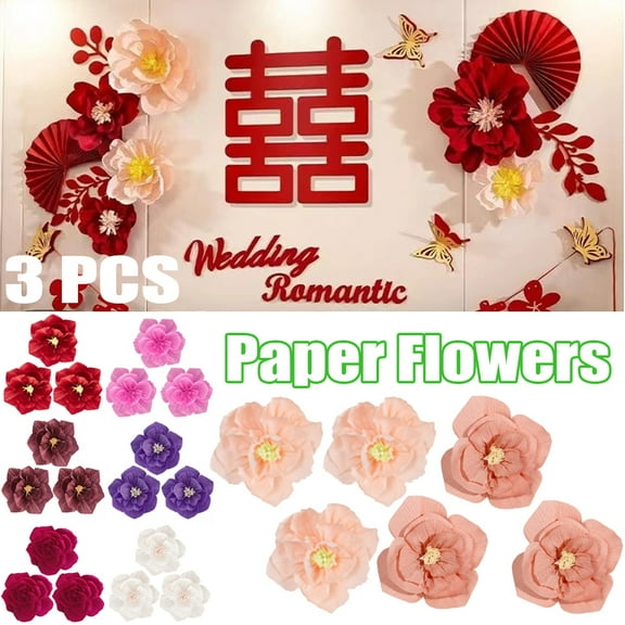 Leaveforme 3 PCS Large Crepe Paper Flowers Paper Flowers for Wedding Backdrop Archway Decoration, Flowers Crafts for Birthday Party Outdoor Decoration