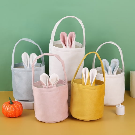 Leaveforme 4 Pack Easter Bunny Bags, Rabbit Ear Easter Baskets, Burlap Jute Cloth Gift Bags for Easter Egg Hunts, Candy and Carry Buckets at Easter Party