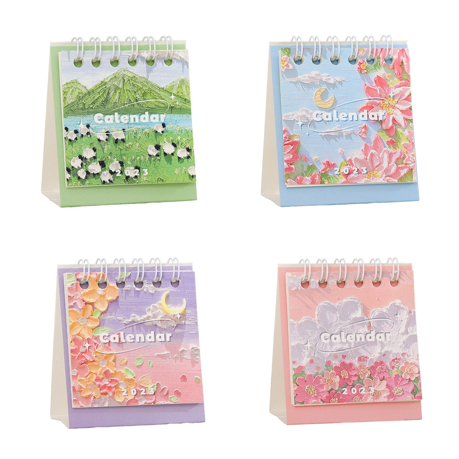 Leaveforme 4pcs Mini Desk Calendar 2023 2 36" x 2 36" Standing Desktop