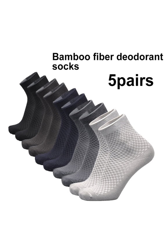 5Pairs Men Bamboo Fiber Cozy Sweat Odor Resistant Middle Tube Crew Ankle Socks