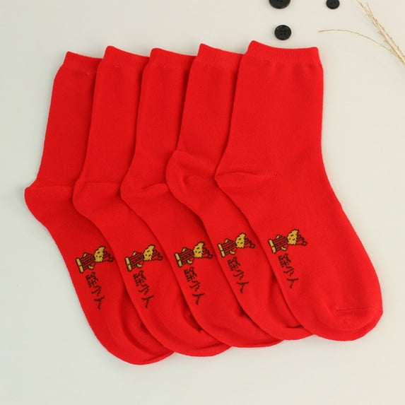 Leaveforme Animal Year Red Socks Attractive Bright Color Acrylic Fiber Breathable Middle Socks for Families